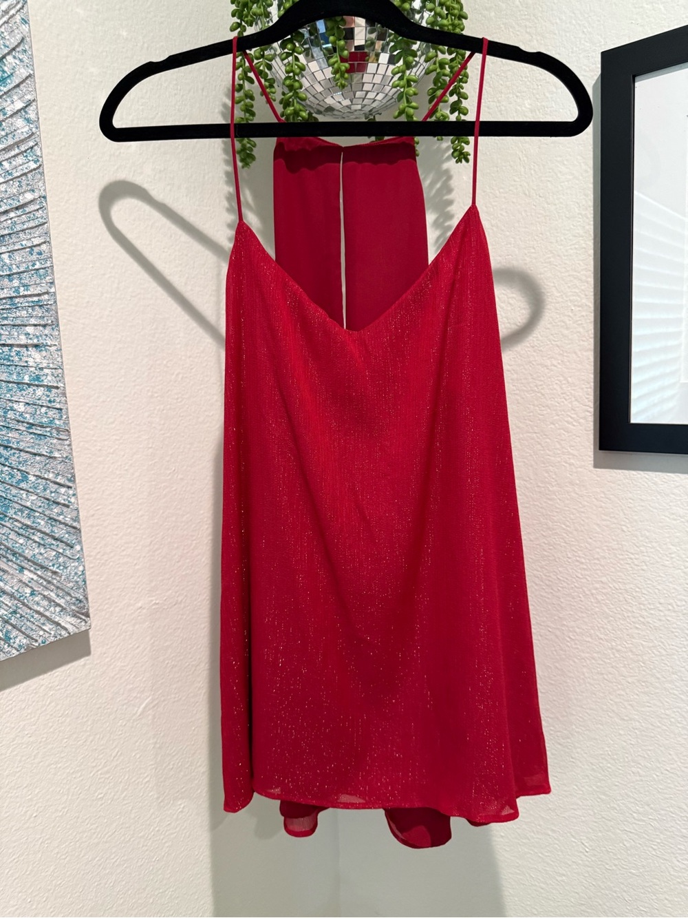 Express Red Metallic Shimmer Strappy Open Back Top XL
